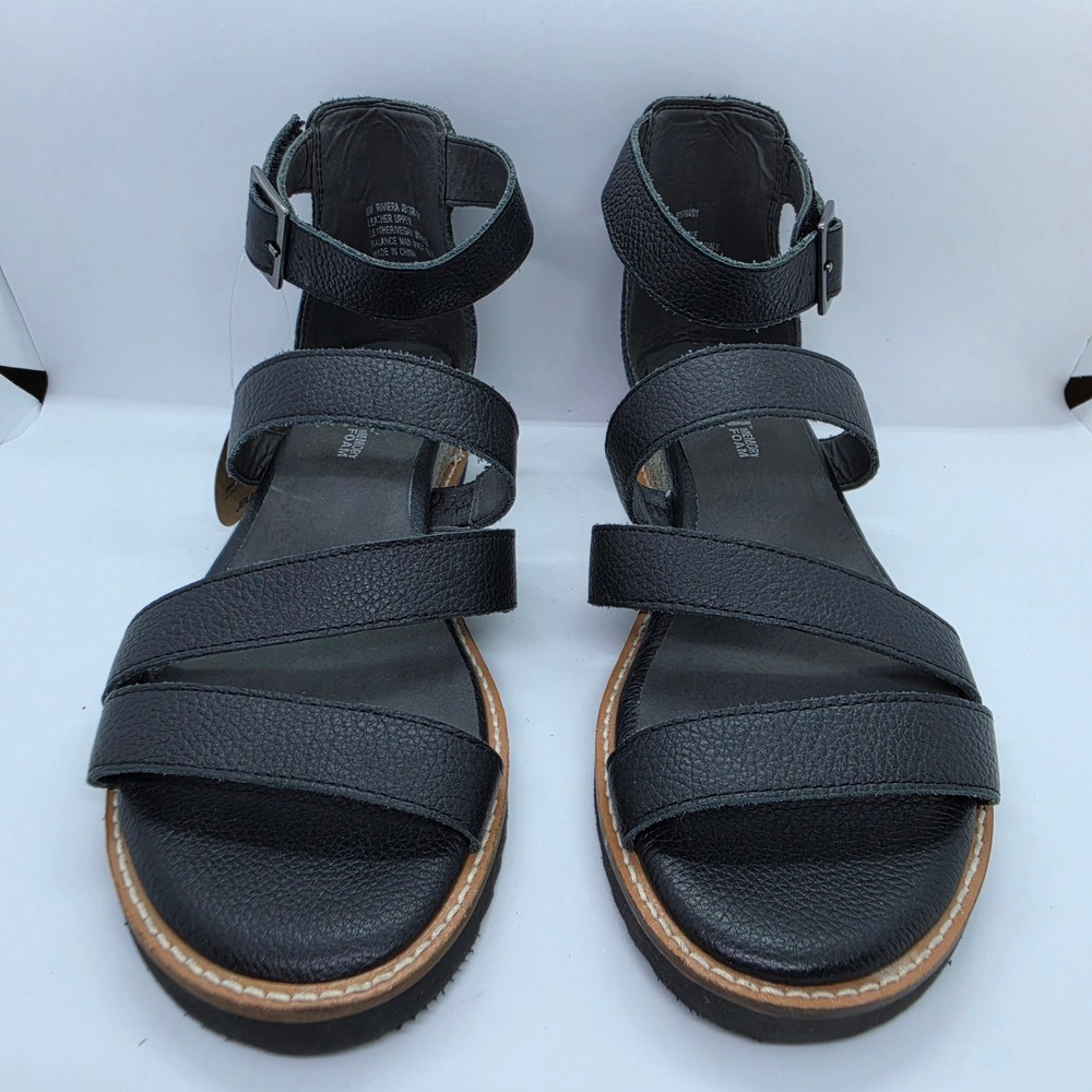 JBU by Jambu Riviera Black Leather Strappy Wedge Sandals JB17RIV01 Womens 6M - Picture 2 of 10